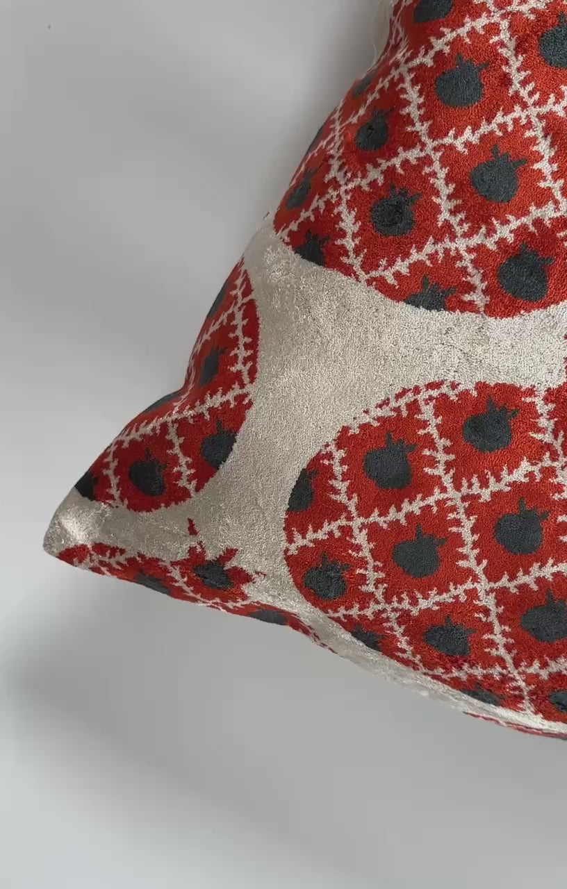 Red Pomegranate Velvet Cushion Cover 16''x16'' / 40x39 CM