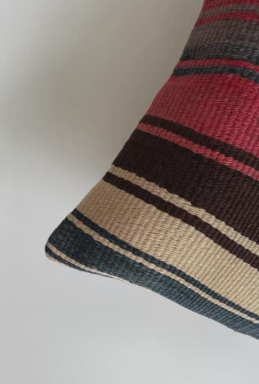 Handmade Striped Multicolour Turkish Rug Cushion Cover 18''x18'' / 45x44 CM