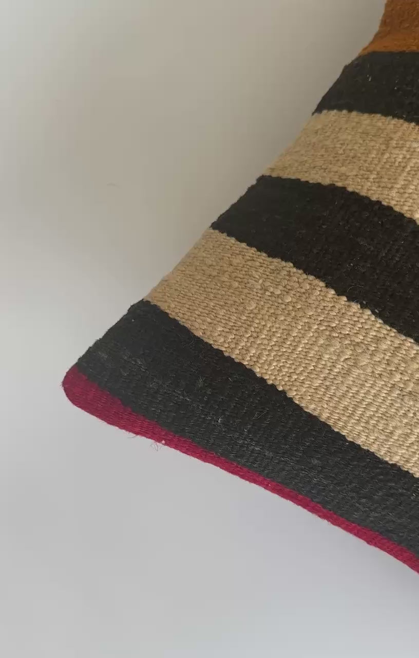 Handmade Striped  Multicolour Turkish Rug Cushion Cover 18''x18'' / 45x44 CM