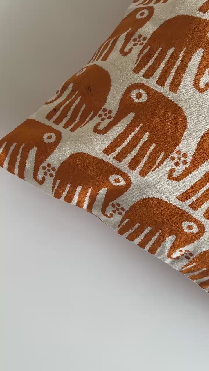 Saffron Elephant Velvet Cushion Cover 16''x16'' / 40x40 CM