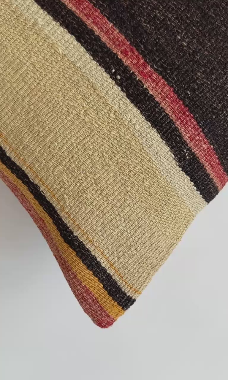 Handmade Multicolour Striped Turkish Rug Cushion Cover 18''x18'' / 46x46 CM