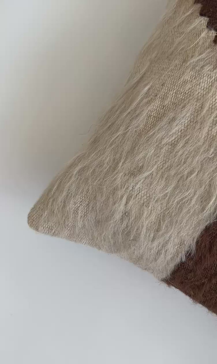 Handmade Wool Brown White Turkish Cushion Cover16''x16'' / 41x38 CM