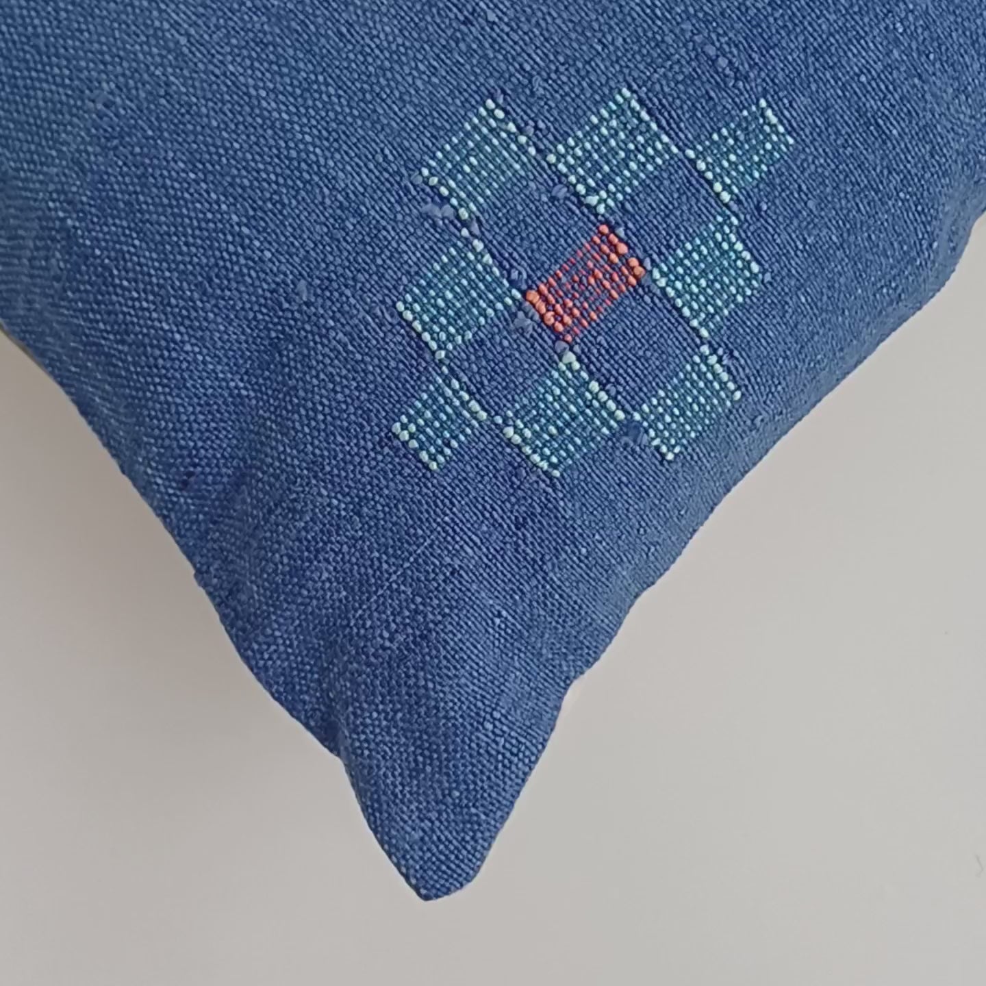 Moroccan Handmade Blue Cactus Silk Cushion Cover 20''x20'' / 50x50 CM