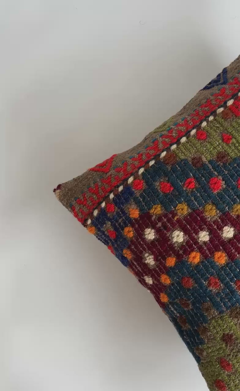 Handmade Multicolour Turkish Rug Cushion Cover 18''x18'' / 45x44 CM