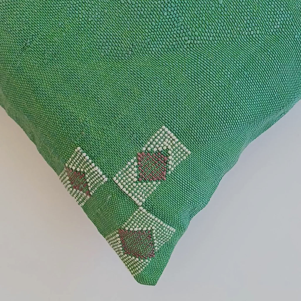 Moroccan Handmade Green Cactus Silk Cushion Cover 20''x20'' / 50x50 CM