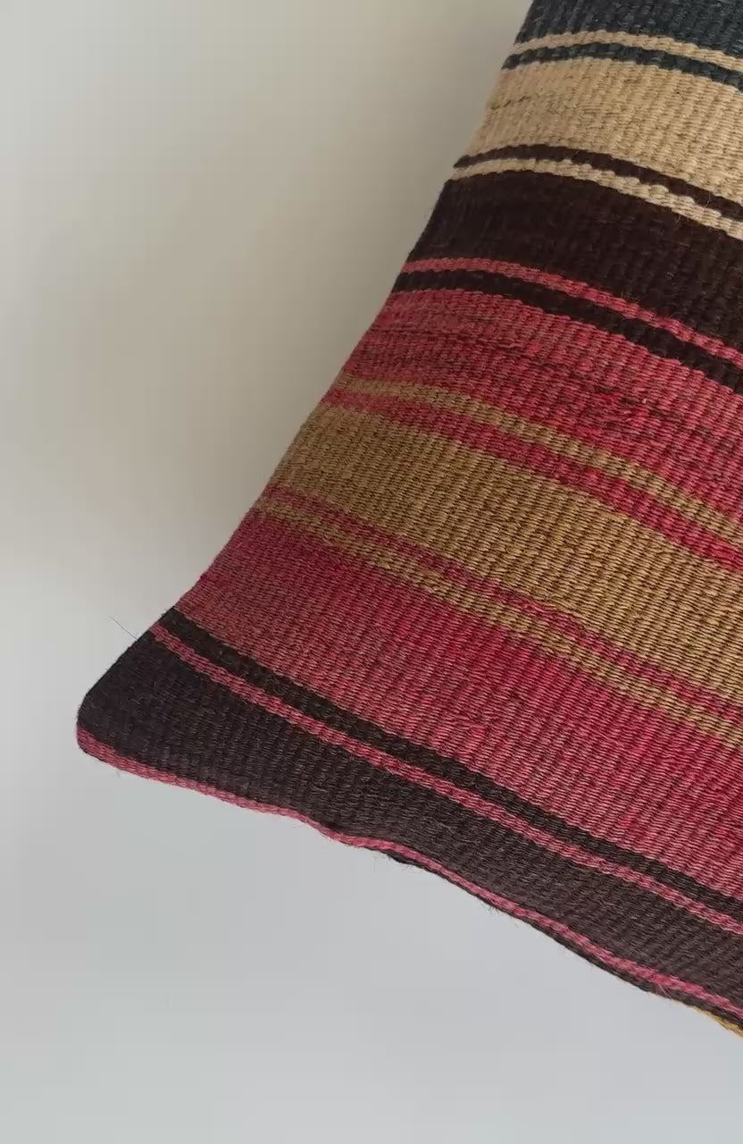 Handmade Striped Multicolour Turkish Rug Cushion Cover 18''x18'' / 45x44 CM
