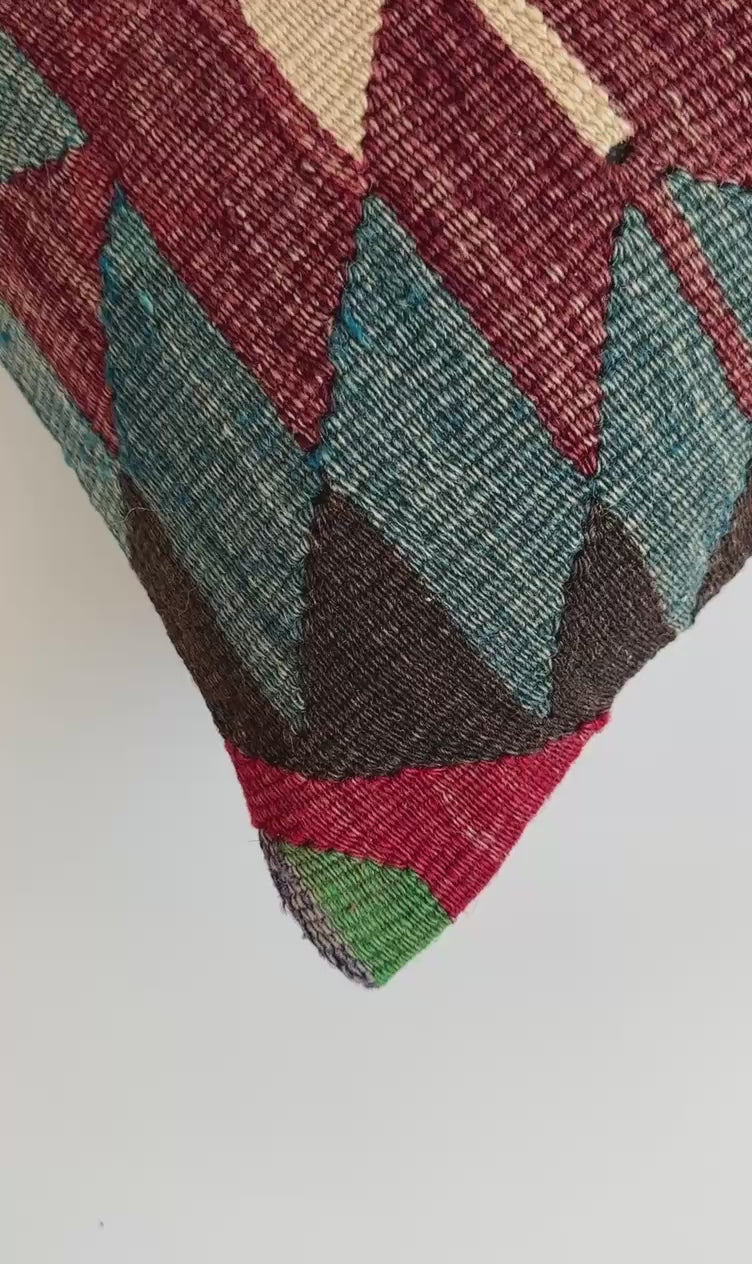 Handmade Multicolour Turkish Rug Cushion Cover 18''x18'' / 44x44 CM