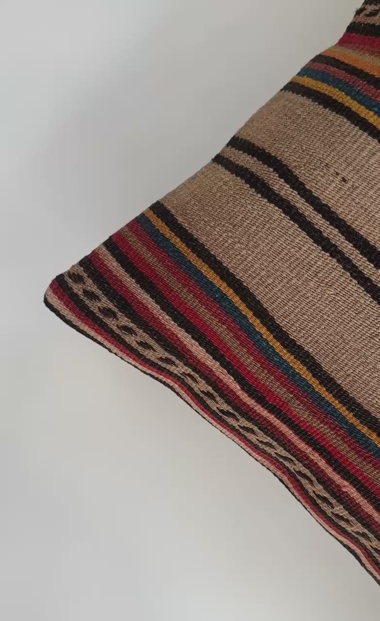 Handmade Striped Multicolour Turkish Rug Cushion Cover 18''x18'' / 45x45 CM