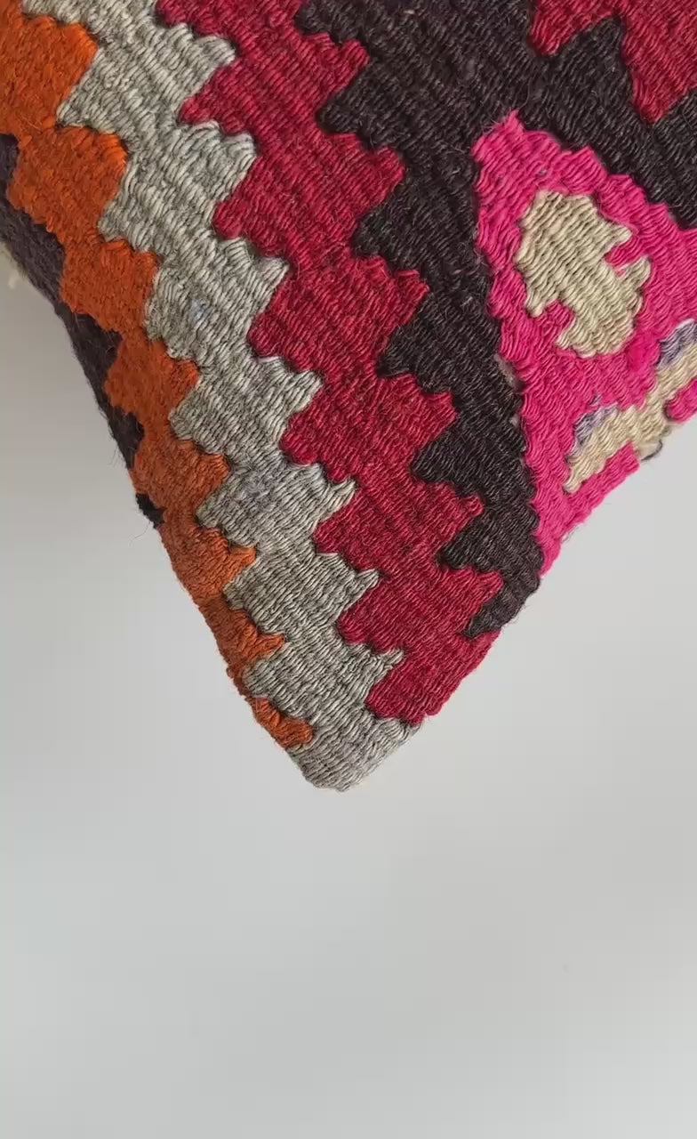 Handmade Multicolour Turkish Rug Cushion Cover 18''x18'' / 46x44 CM