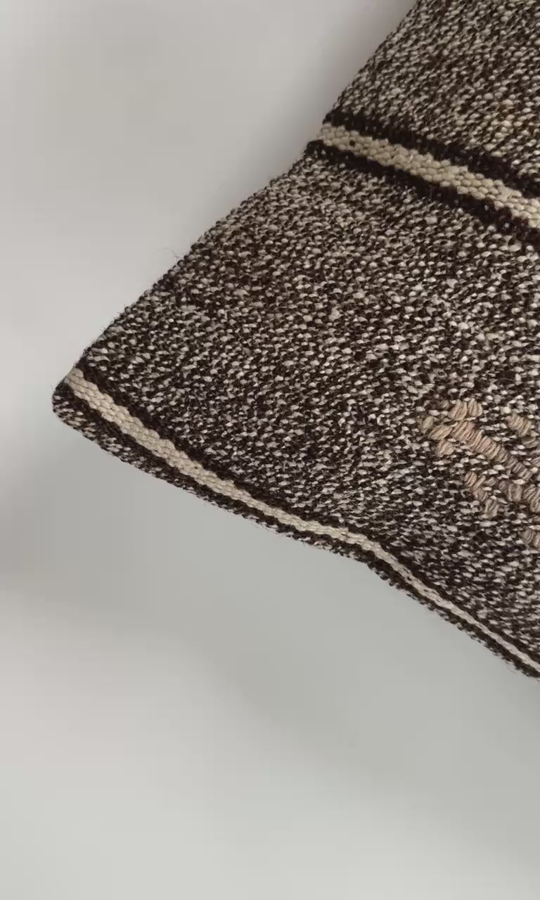 Handmade Striped Grey Turkish Rug Cushion Cover 16''x16'' / 41x40 CM