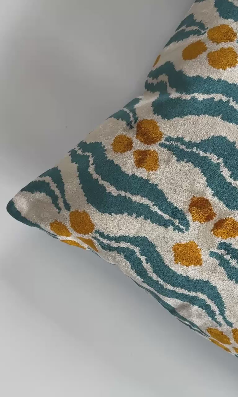 Chintamani Turquoise Velvet Cushion Cover 16''x16'' / 40x40 CM