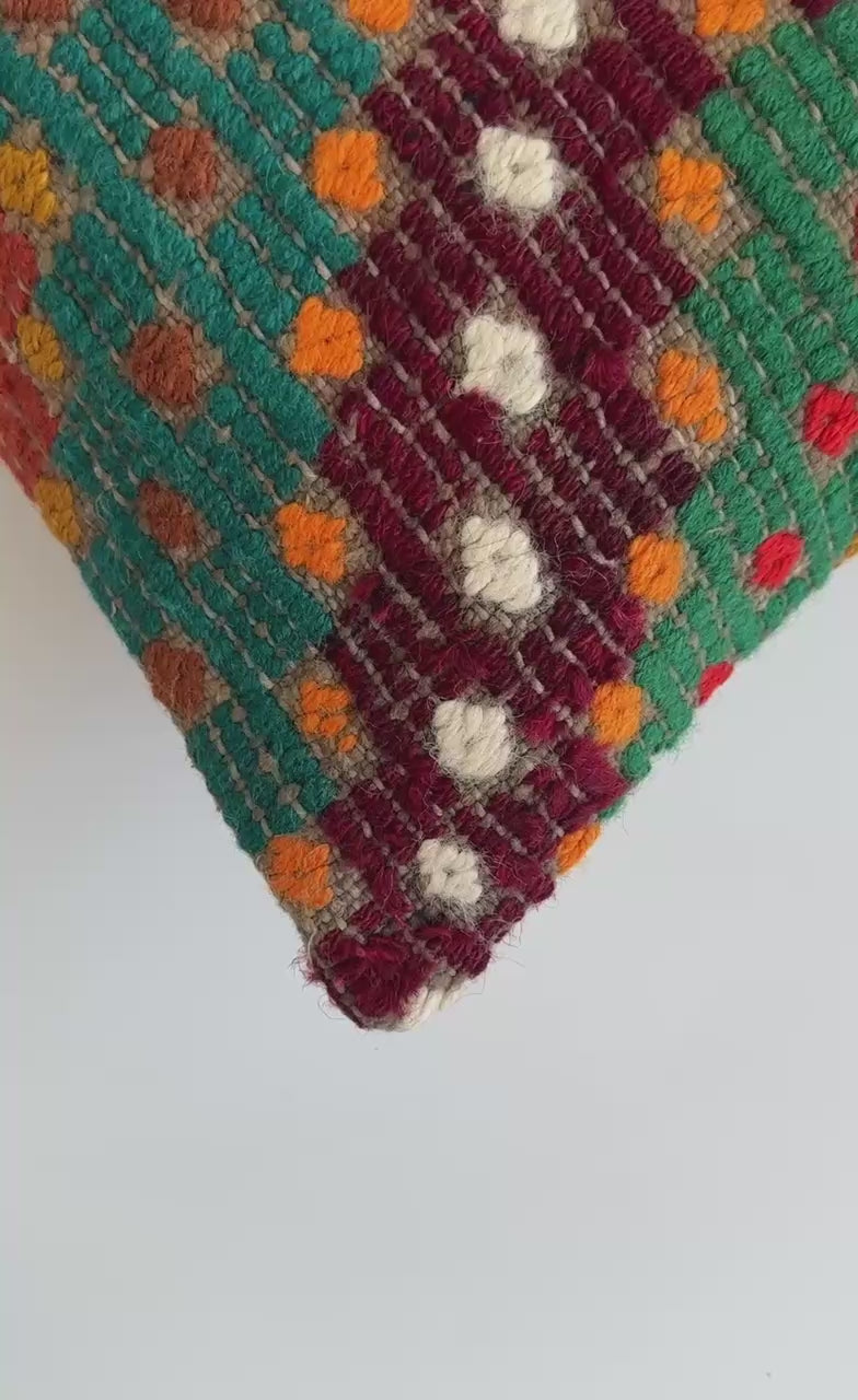 Handmade Multicolour Turkish Rug Cushion Cover 18''x18'' / 45x44 CM