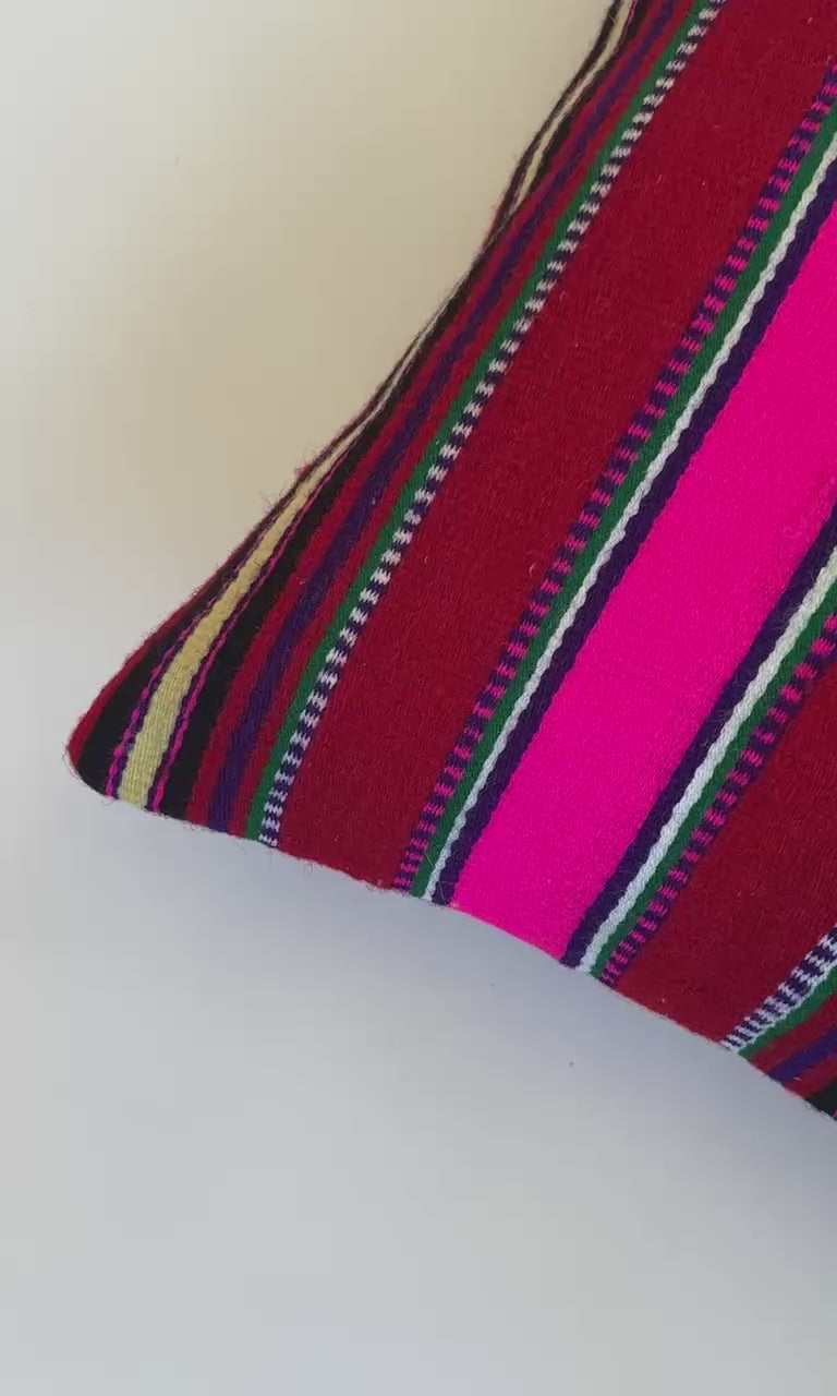 Striped Red Turkish Cushion Cover 16''x16'' / 40X40 CM