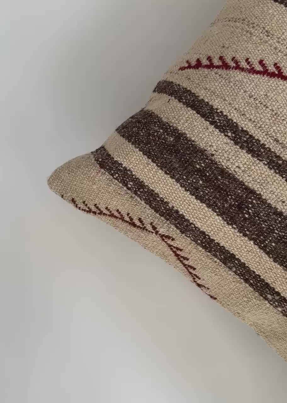 Handmade Striped Textured Grey Turkish Rug Cushion Cover 18''x18'' / 45x45 CM