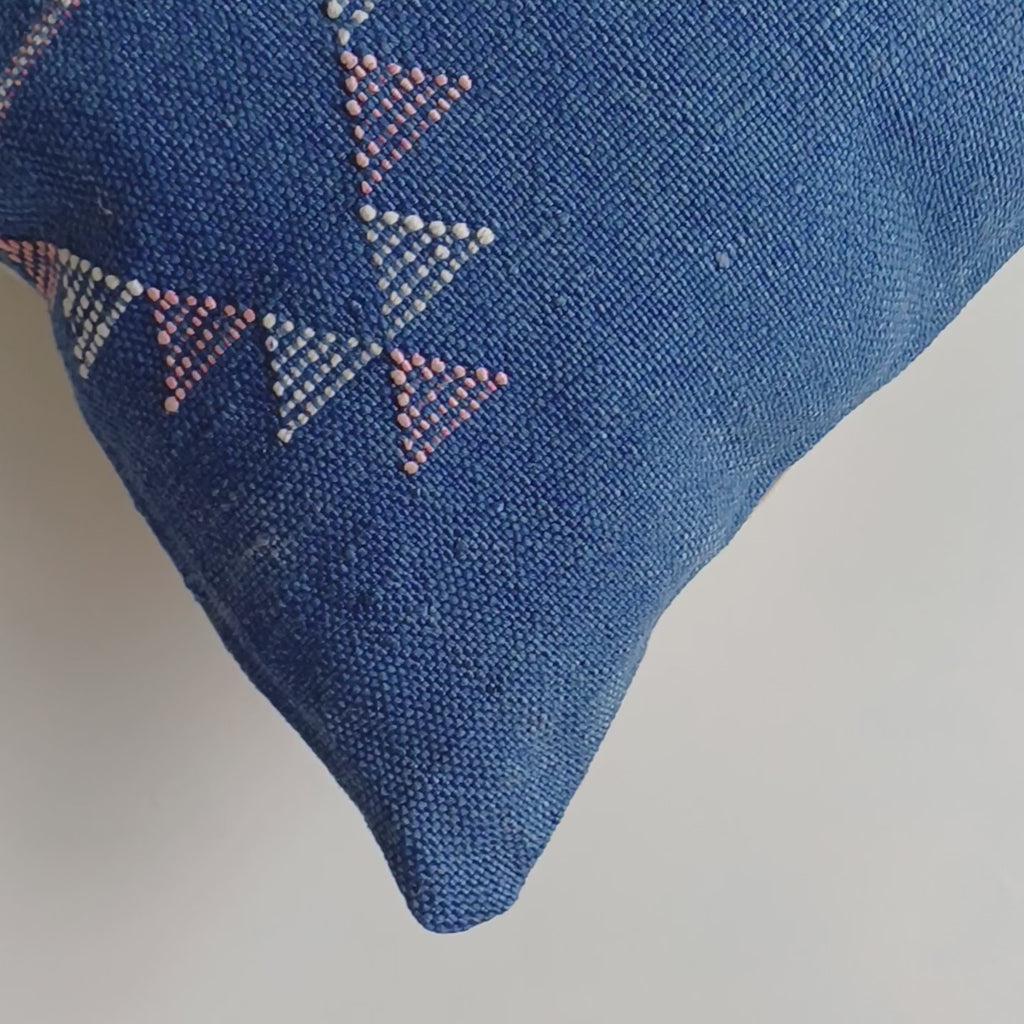 Moroccan Handmade Royal Blue Cactus Silk Cushion Cover 20''x20'' / 50x50 CM
