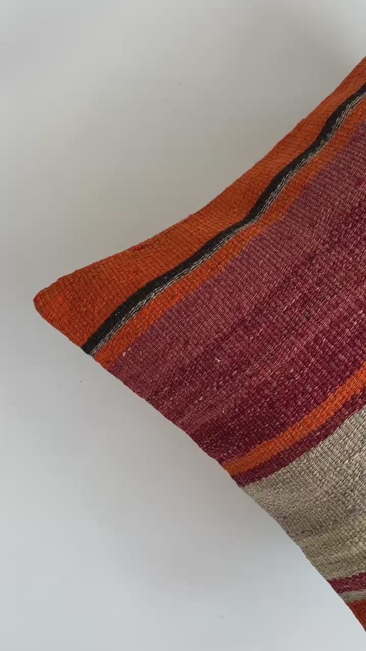 Handmade Multicolour Striped Turkish Rug Cushion Cover 18''x18'' / 46x46 CM