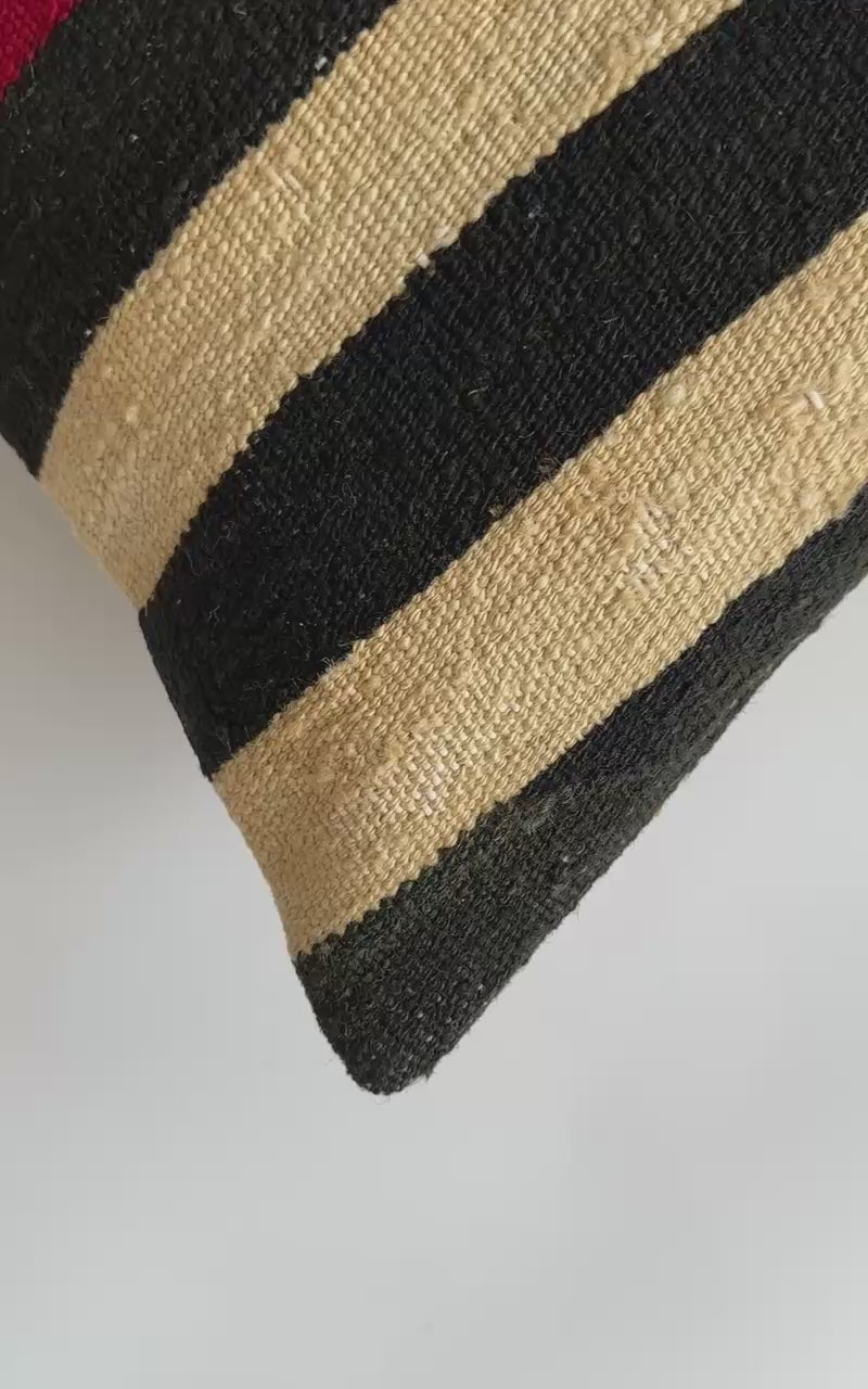 Handmade Multicolour Striped Turkish Rug Cushion Cover 18''x18'' / 45x44 CM