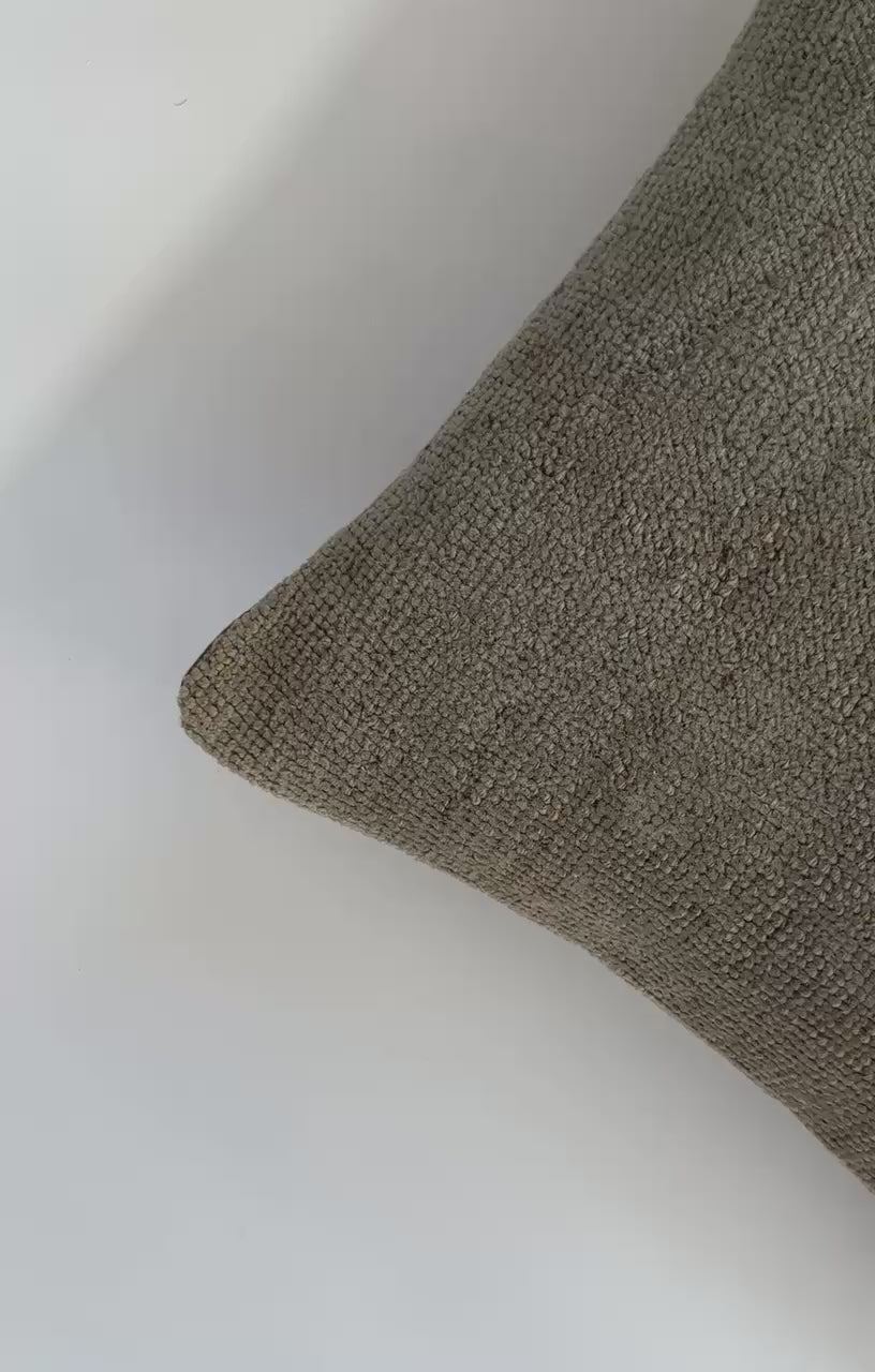 Handmade Textured Grey Turkish Cushion Cover 16''x16'' / 41x41 CM