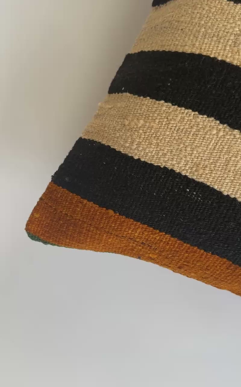 Handmade Striped Multicolour Turkish Rug Cushion Cover 18''x18'' / 45x44 CM