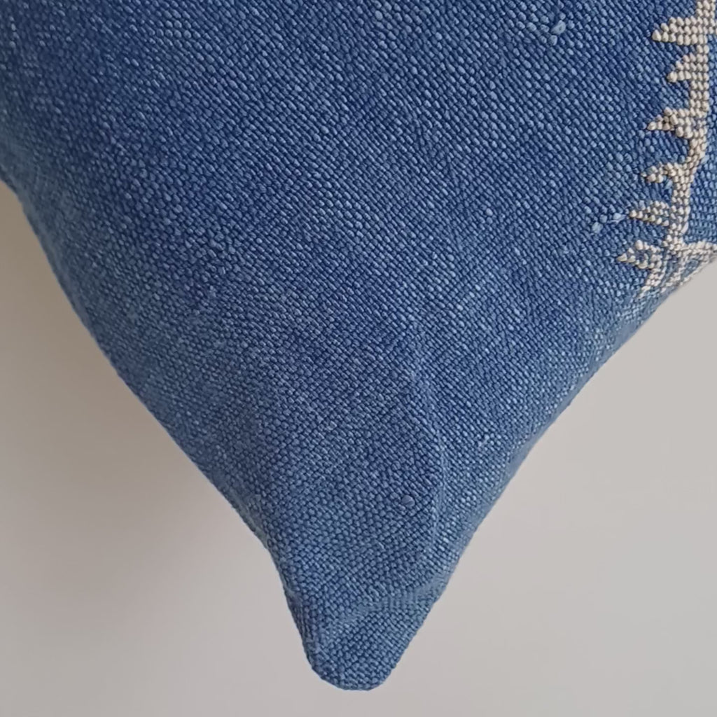 Moroccan Handmade Royal Blue Cactus Silk Cushion Cover 20''x20'' / 50x50 CM