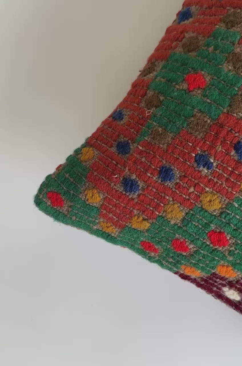 Handmade Multicolour Turkish Rug Cushion Cover 18''x18'' / 44x44 CM