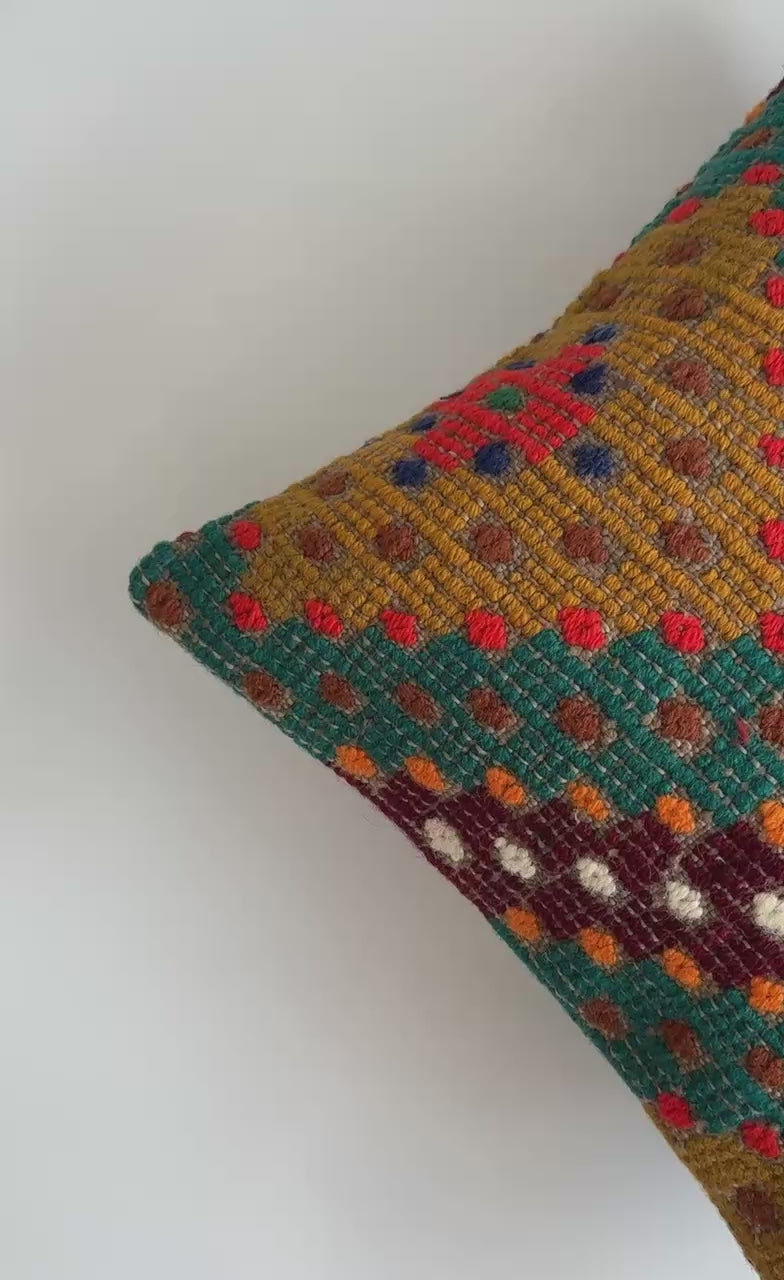 Handmade Multicolour Turkish Rug Cushion Cover 18''x18'' / 45x44 CM