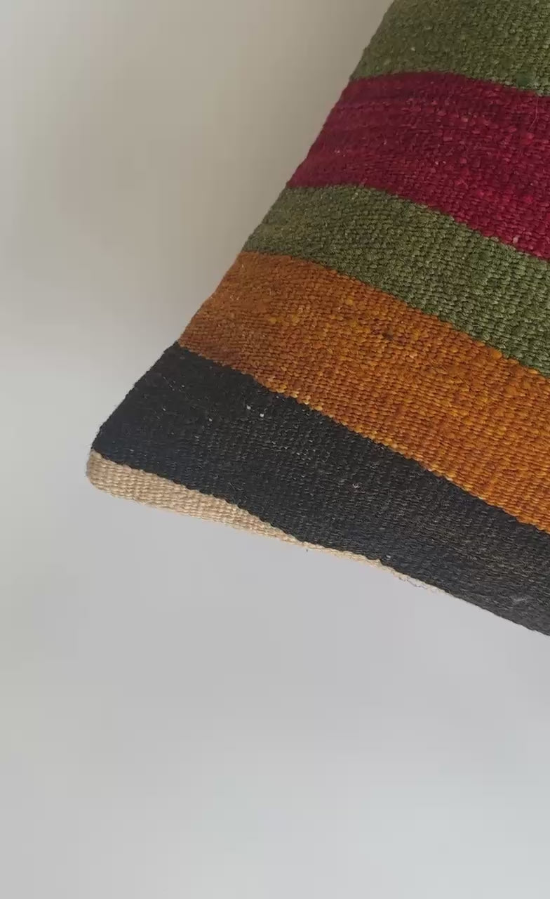 Handmade Striped Multicolour Turkish Rug Cushion Cover 18''x18'' / 45x45 CM